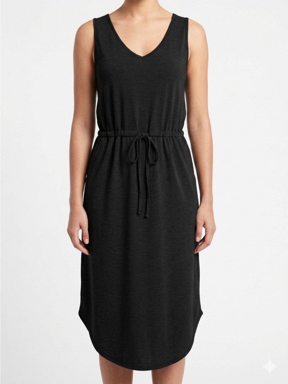 Hount Tie Waist Black Midi Dress